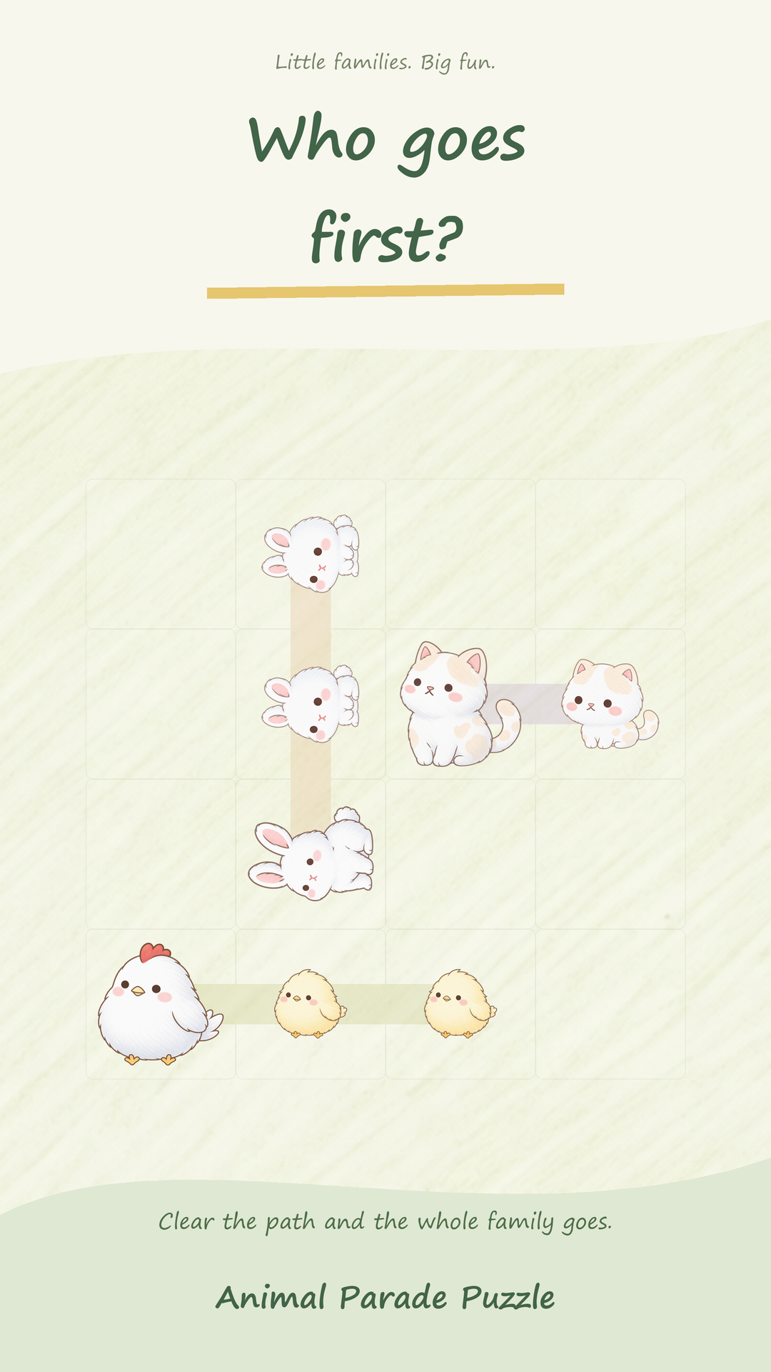 A puzzle about choosing the order for rabbit, cat and chicken families